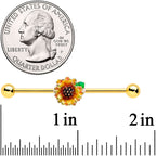 14G Gold Tone Summer Sunflower Industrial Barbell 38mm