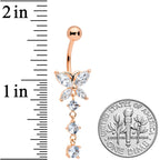 Clear CZ Gem Rose Gold Tone Open Wing Butterfly Dangle Belly Ring