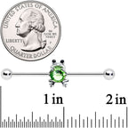 14G Black Green Gem Fancy Frog Industrial Barbell 38mm