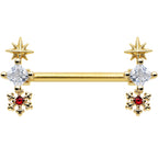 14G 9/16 Red Gold Tone Snowflake Star Christmas Nipple Ring Set
