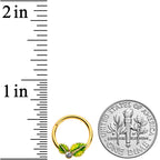 16G 3/8 Clear Gem Gold Tone Lush Green Leaves Hinged Segment Ring