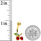 Green Red Gem Gold Tone Tasty Cherry Fruit Belly Ring