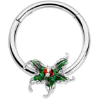 16G 3/8 Tiny Ladybug Leaves Hinged Segment Ring