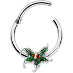 16G 3/8 Tiny Ladybug Leaves Hinged Segment Ring