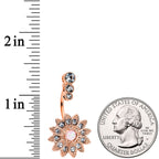 White Faux Opal Clear Gem Rose Gold Tone Triple Drop Floral Belly Ring