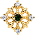 16G 1/4 Green Gem Gold Tone Noble Square Cartilage Tragus Earring