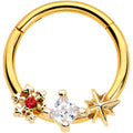 16G 3/8 Clear Red Gem Gold Hue Star Snowflake Hinged Segment Ring