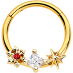 16G 3/8 Clear Red Gem Gold Hue Star Snowflake Hinged Segment Ring
