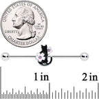 14G Pink Gem Black Cat White Flower Industrial Barbell 38mm