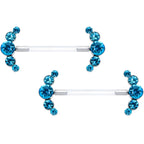 14G 13/16 Blue Gem Bioplast Simple Curvation Barbell Nipple Ring Set