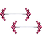 14G 13/16 Pink Gem Bioplast Simple Curvation Barbell Nipple Ring Set