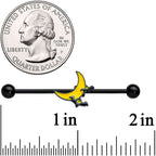 14G Black Batty Moon Halloween Industrial Barbell 1 9/16"