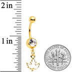 Clear Gem Gold Tone Autumn White Maple Leaf Dangle Belly Ring