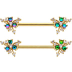 14G 9/16 Purple Tourmaline Gold Tone Spray Nipple Ring Set