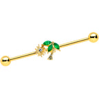 14G Green Gem Gold Tone Sun Palm Tree Industrial Barbell 38mm