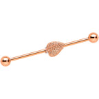 14G Rose Gold Tone Autumn Textured Leaf Industrial Barbell 38mm