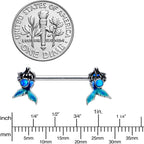 14G 9/16 Blue Synthetic Opal Mermaid Tail Barbell Nipple Ring Set