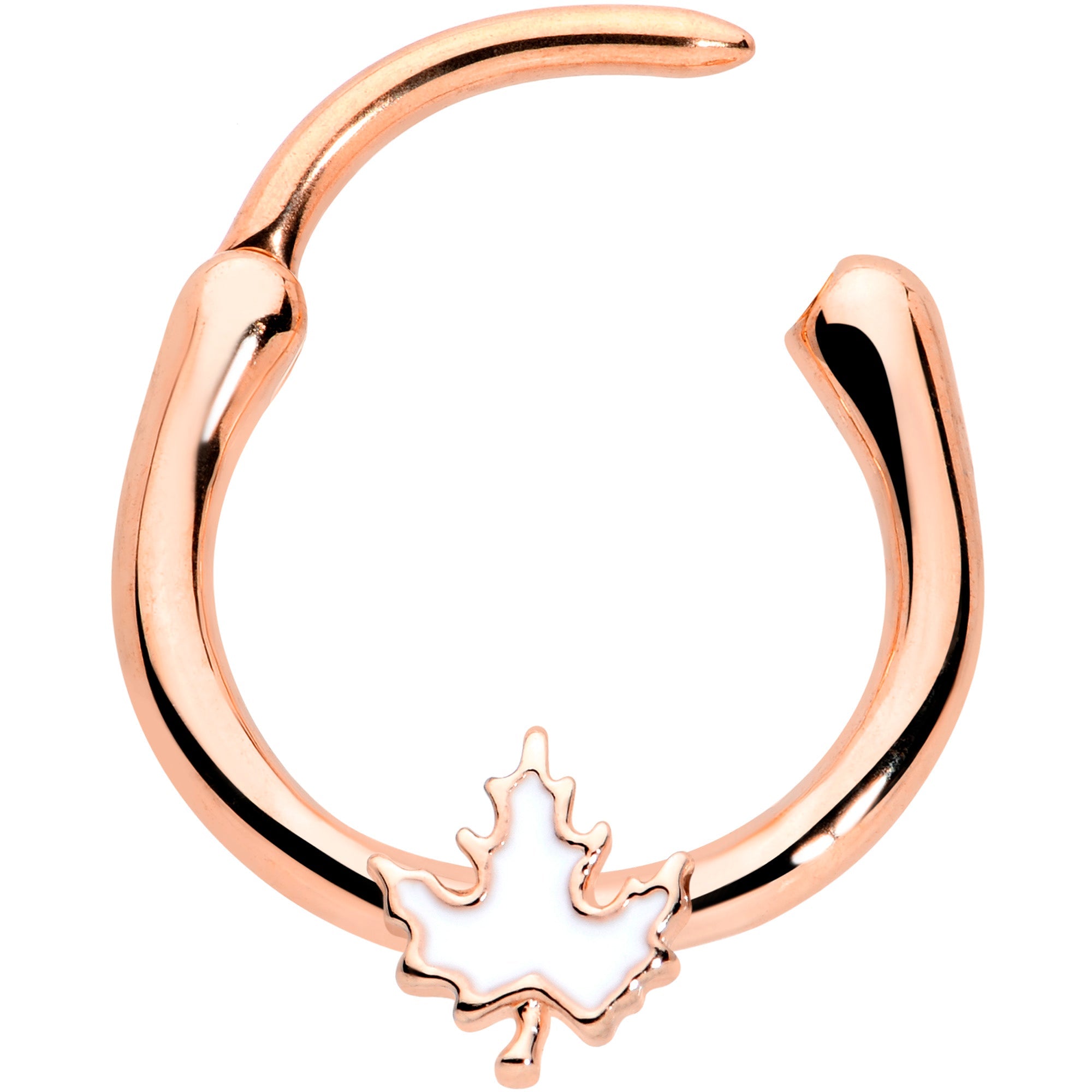 16G 3/8 Rose Gold Tone Fall White Maple Leaf Cartilage Clicker