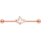 14G Rose Gold Hue Autumn White Maple Leaf Industrial Barbell 38mm