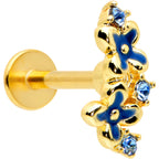 16G 1/4 Blue Gem Gold Tone Floral Blues Labret Monroe Tragus