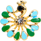 16G 1/4 Clear Black Gem Gold Tone Pretty Peacock Cartilage Tragus