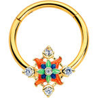16G 3/8 Clear CZ Gem Gold Tone Color Crest Hinged Segment Ring