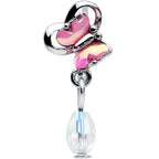 20G 5/16 Heart Pink Butterfly Clear Dangle Nose Hoop