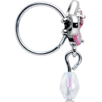 20G 5/16 Heart Pink Butterfly Clear Dangle Nose Hoop