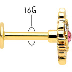 16G 1/4 Pink Clear Gem Gold Tone Lace Love Labret Monroe Tragus