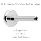 16G 5/16 G23 Titanium Threadless Post Only Labret Monroe Tragus