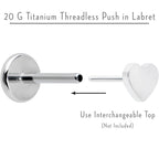 20G 1/4 G23 Titanium Threadless Post Only Labret Tragus Nose