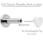 14G 1/4 G23 Titanium Threadless Post Only Labret Monroe Tragus
