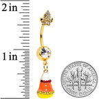 Clear Red Gem Gold Hue Candy Corn Treat Bag Dangle Belly Ring Set of 2