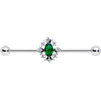 14G Clear Green Gem Ornate Art Deco Industrial Barbell 38mm