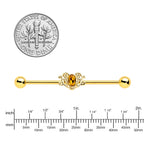14G Yellow Gem Gold Tone Duet Scroll Industrial Barbell 38mm