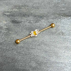 14G Yellow Gem Gold Tone Duet Scroll Industrial Barbell 38mm