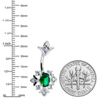 Green Clear Gem Ornate Art Deco Double Mount Belly Ring