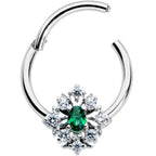 16G 3/8 Clear Green Gem Ornate Art Deco Hinged Segment Ring