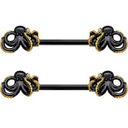 14G 9/16 Black Understated Octopus Barbell Nipple Ring Set