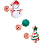 16G 5/16 Red Gem Rose Gold Tone Snowman Christmas Labret Set of 3