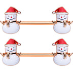 14G 9/16 Rose Gold Tone Smiling Snowman Christmas Nipple Ring Set