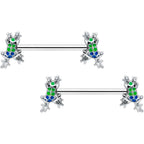 14G 9/16 Clear Gem Polka Dot Frog Barbell Nipple Ring Set