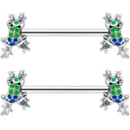14G 9/16 Clear Gem Polka Dot Frog Barbell Nipple Ring Set
