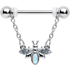 14G 9/16 White Synthetic Opal Chain Dangle Nipple Ring Set