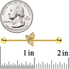 14G Gold Tone Colorful Hearts Butterfly Industrial Barbell 38mm