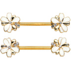 14G 9/16 Clear Gem Gold Tone Feeding Bee Barbell Nipple Ring Set