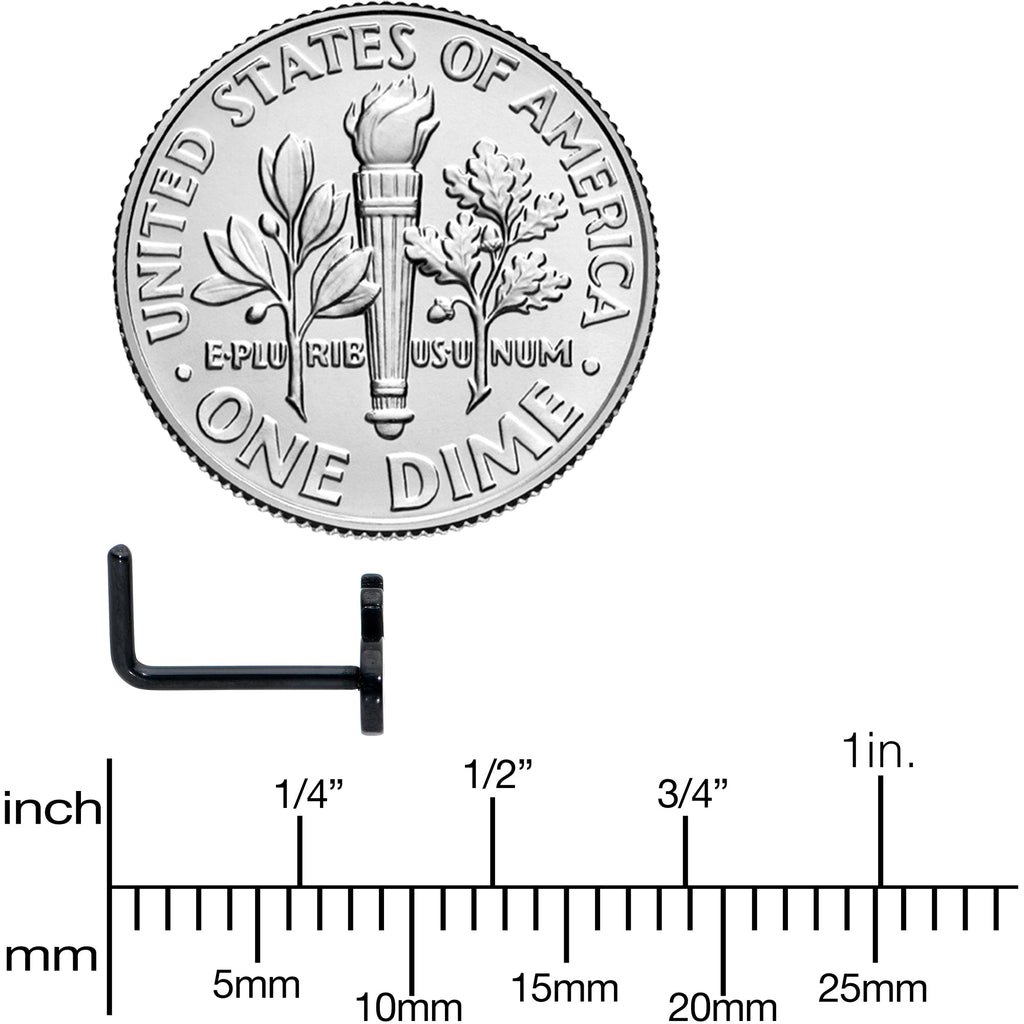 20G 1/4 Black Anodized Skull Halloween L Shape Nose Ring