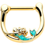 16G 5/16 Green Faux Opal Gold Hue Curvy Mermaid Cartilage Clicker