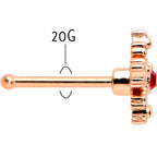 20G 1/4 Red Gem Rose Gold Tone Textured Snowflake Nose Bone