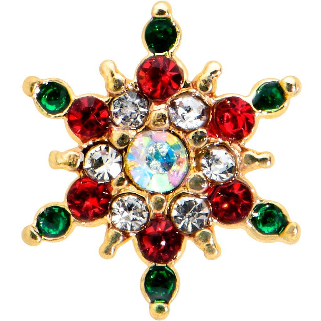 20G 7mm Aurora Gem Gold Tone Christmas Star L Shape Nose Ring